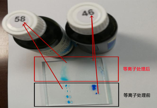 等离子处理前后达因值对比